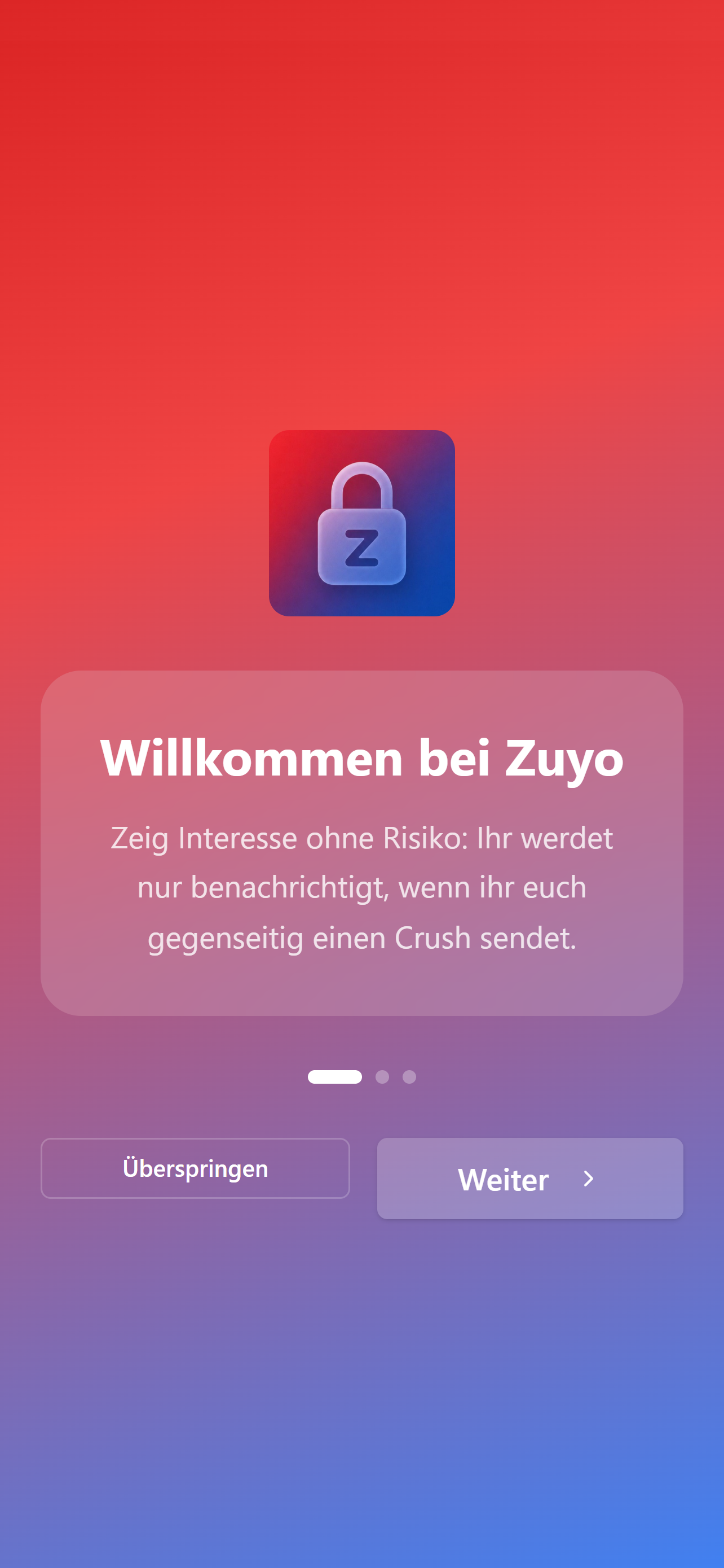 Zuyo App – Willkommensbildschirm